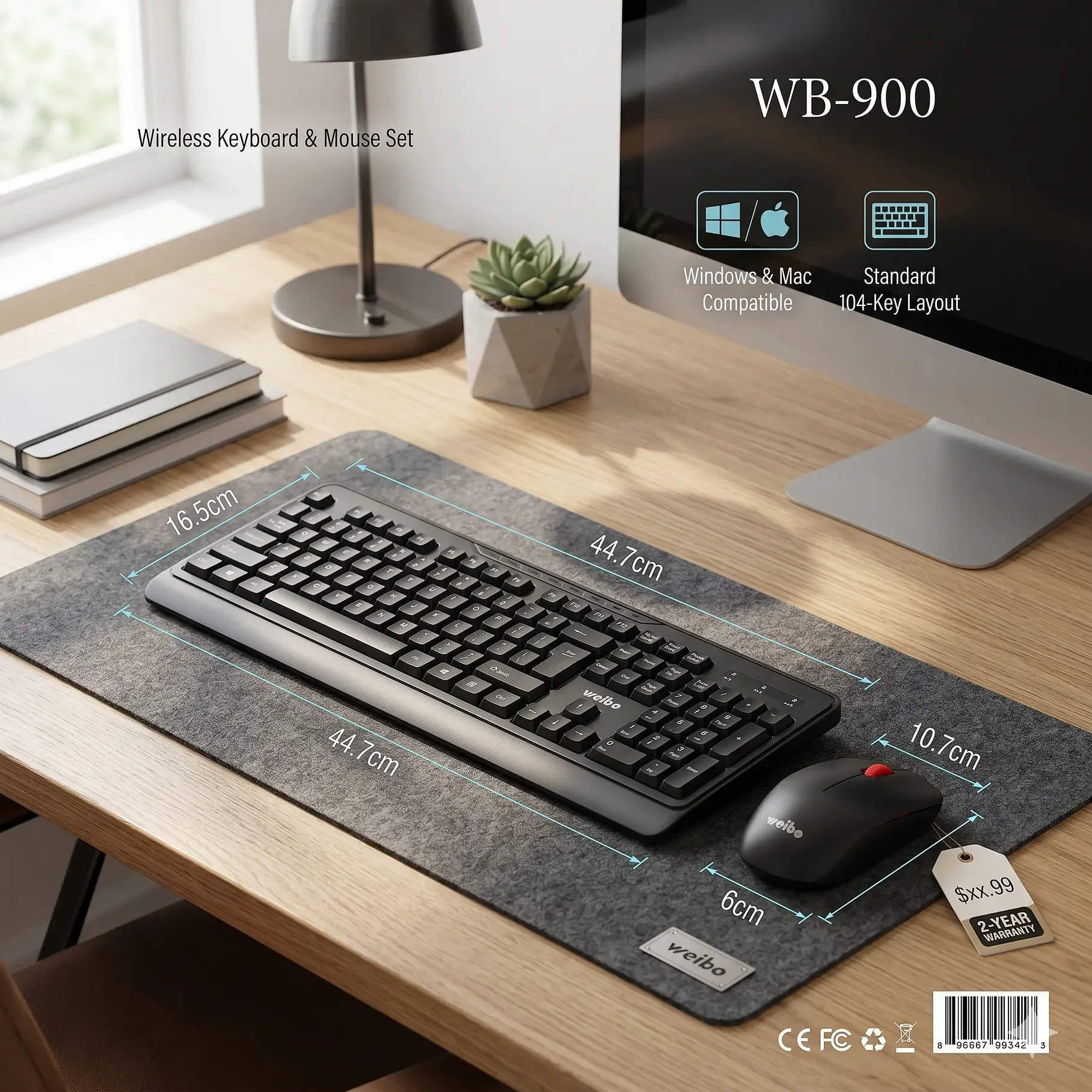 COMBO TECLADO+MOUSE INAL. IMPERMEABLE WB900