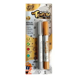 TEMPERA SOLIDA LAPIZ ORO/PLATA x2u.
