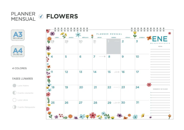 PLANIF..MENSUAL HORIZONTAL A4 FLOWERS
