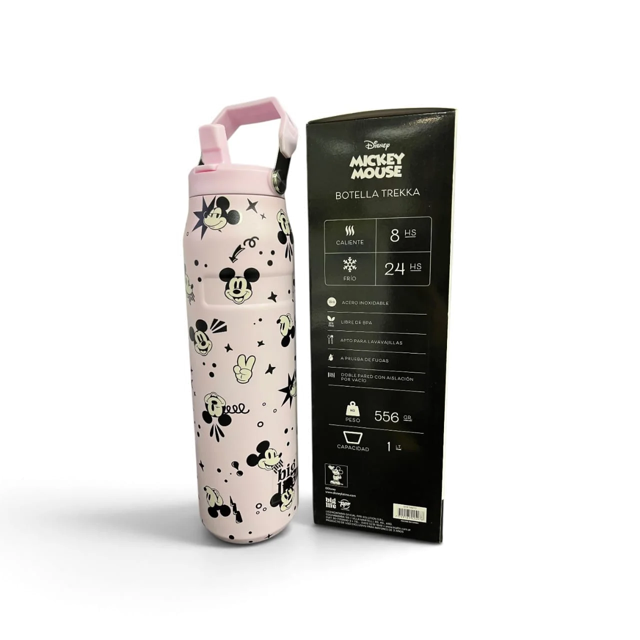 BOTELLA DE AGUA C/PICO 1000ml.TREKKA MICKEY BCO.