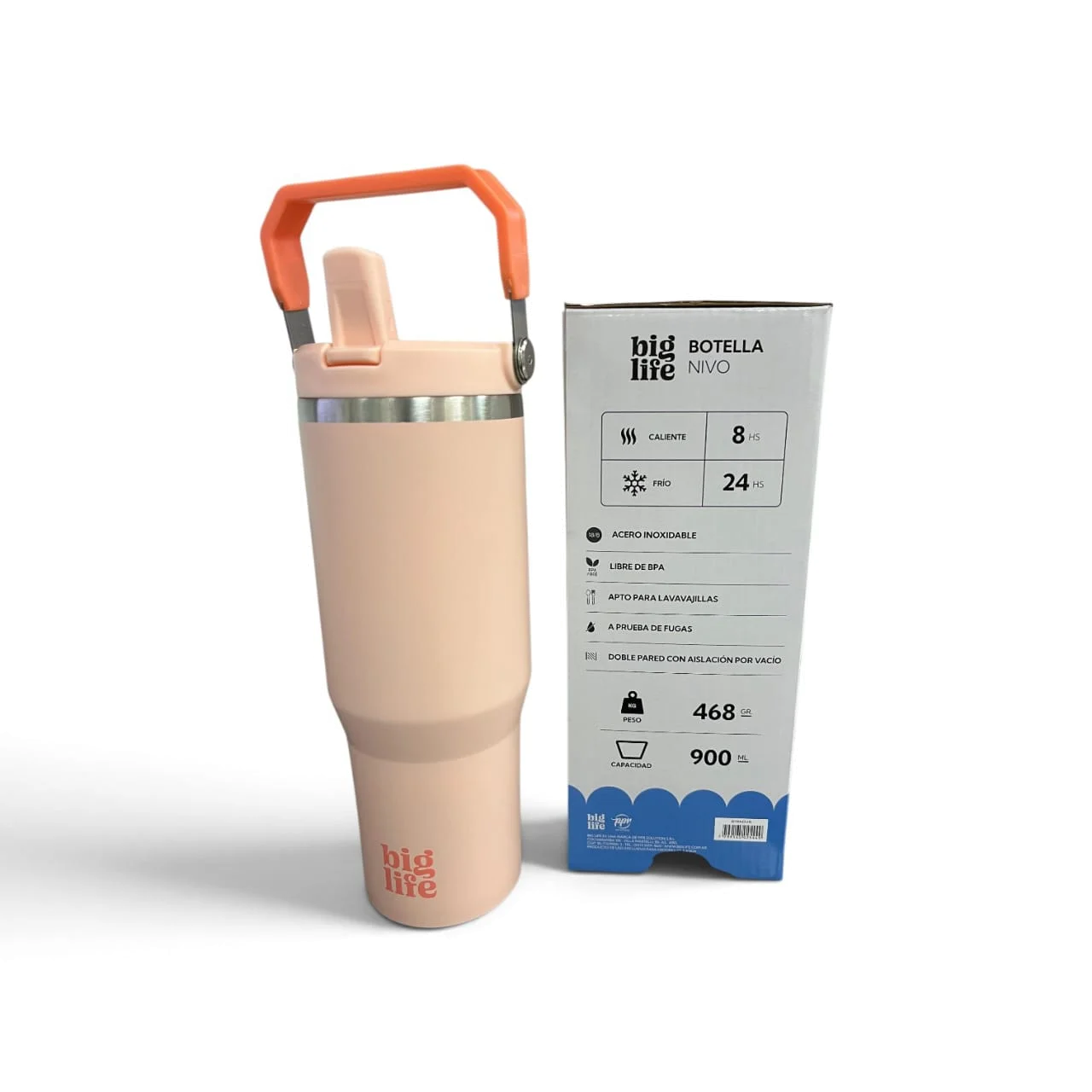 BOTELLA DE AGUA C/PICO 900ml.NIVO LISO DURAZNO